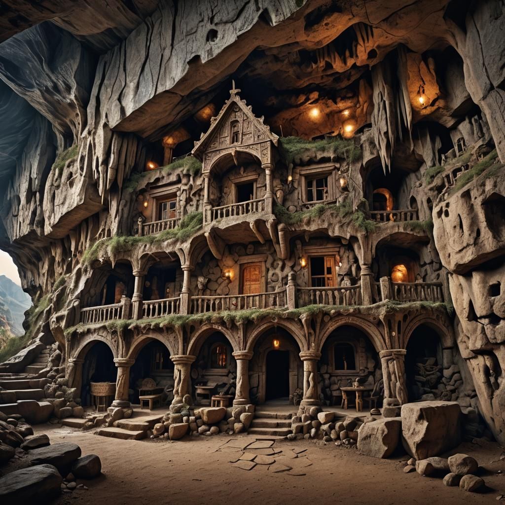 Hyperrealistic Cave House with Intricate Details