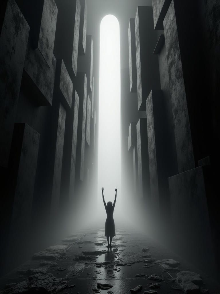 Eerie Figure in Fog-Shrouded Hallway