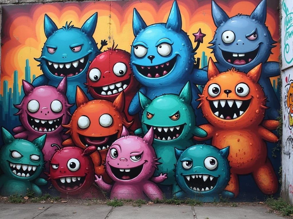 Graffiti Mural of Random Goons on Wall