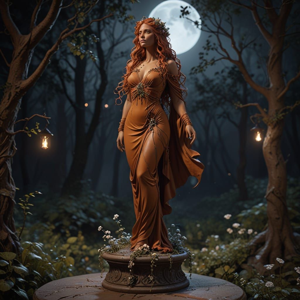 Moonlit Witch Digital Sculpture in Unreal Engine Style