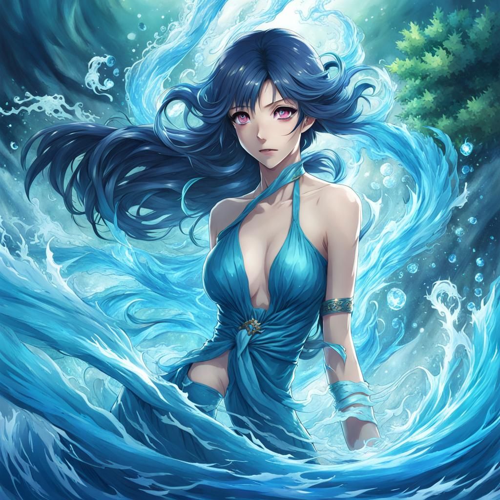Anime Style Water Elemental Woman in 4K