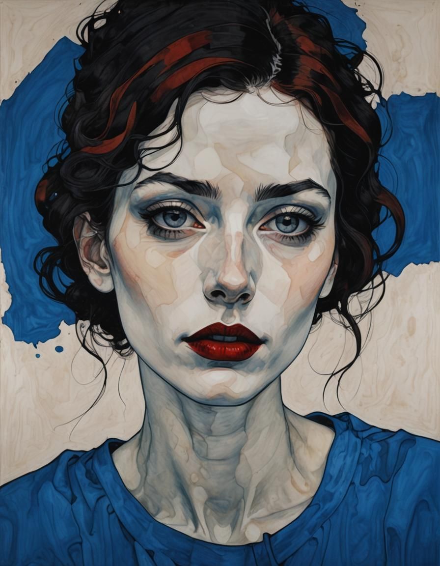 Elegant Goth Girl Portrait in Organic Line Drawing Style