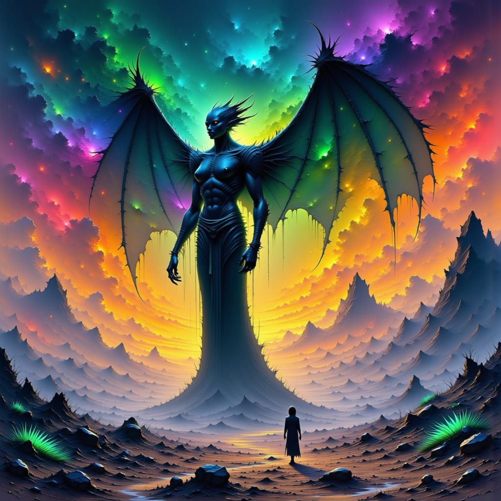 Ancient Dragon Statue on Alien Planet in CGI Cartoon Style