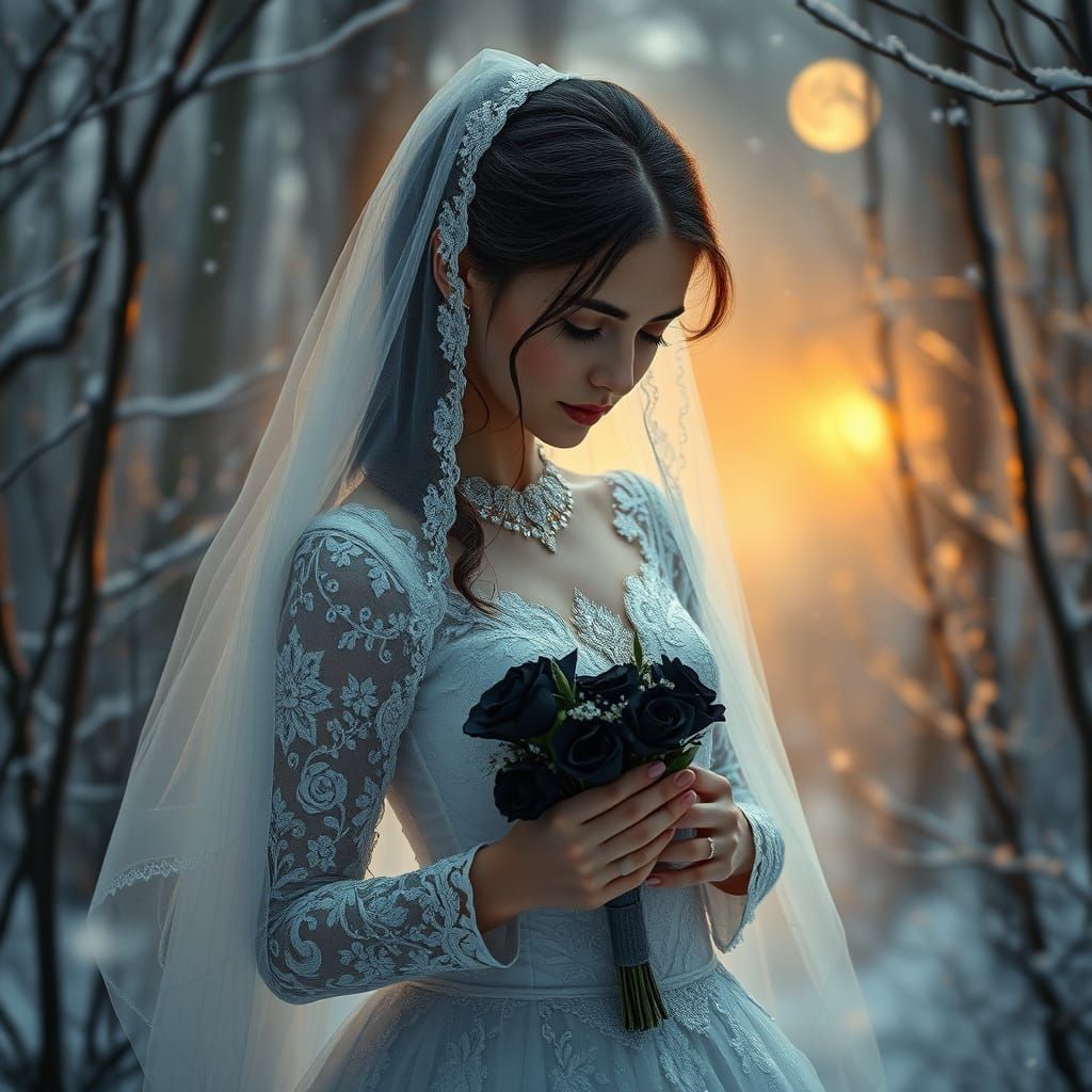 Ethereal Snow Queen in a Heart-Wrenching Moment of Transform...