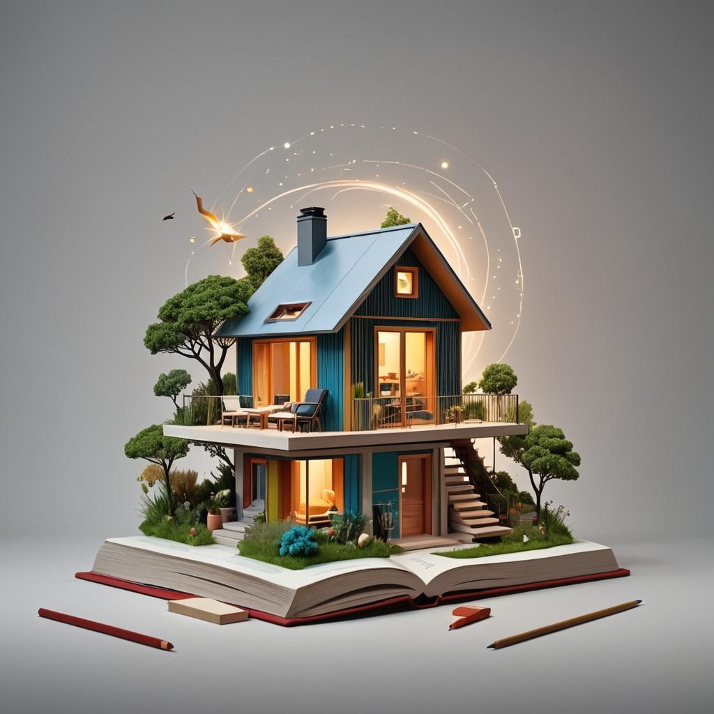 Miniature Modern House Rising From Book