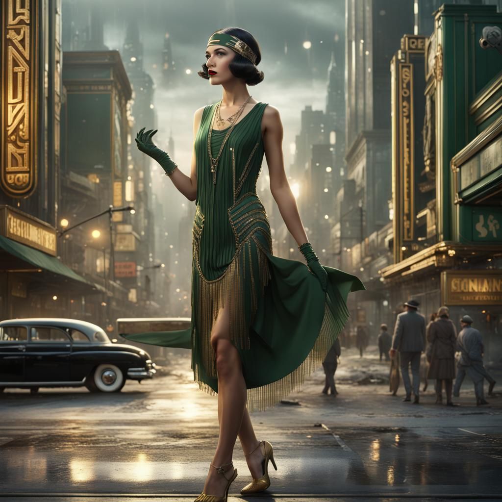 Flapper Girl in Art Deco Cityscape