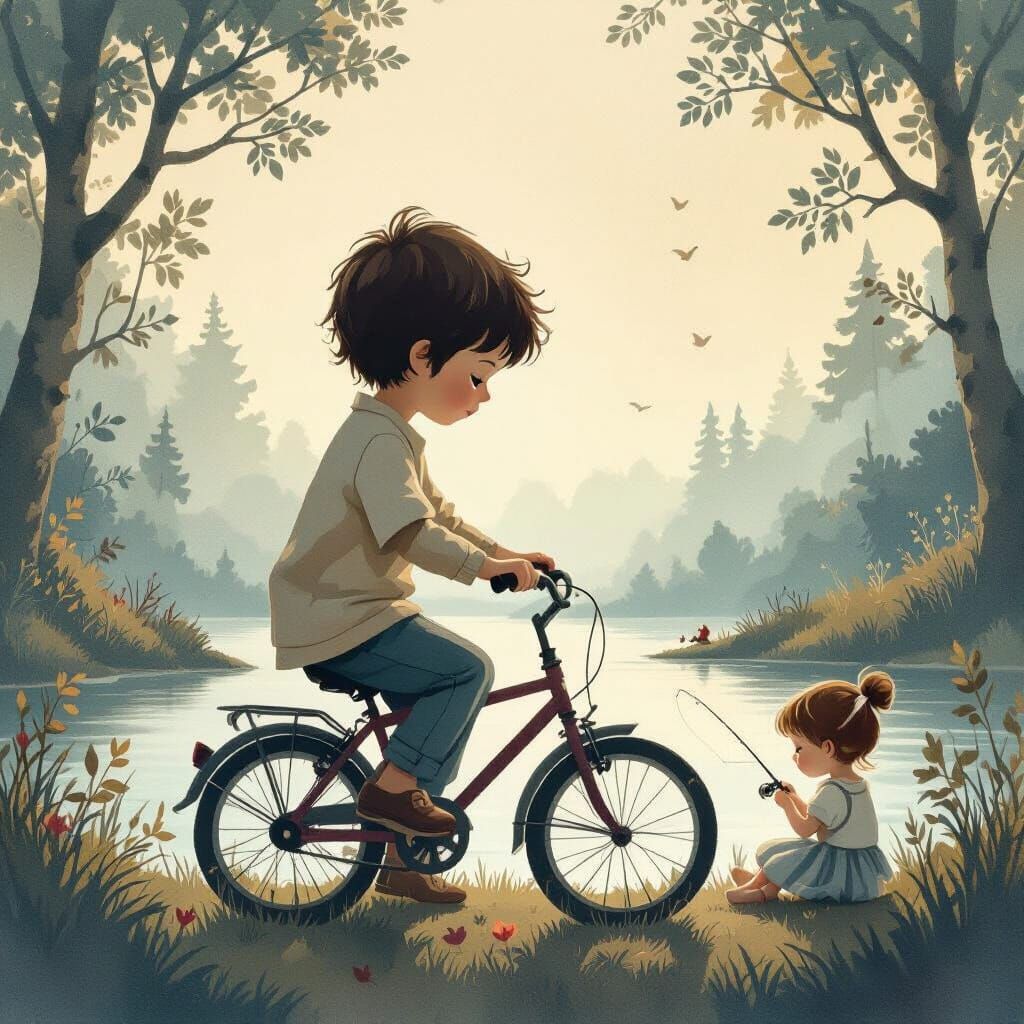 Childhood Memories Silhouette in Watercolor Style