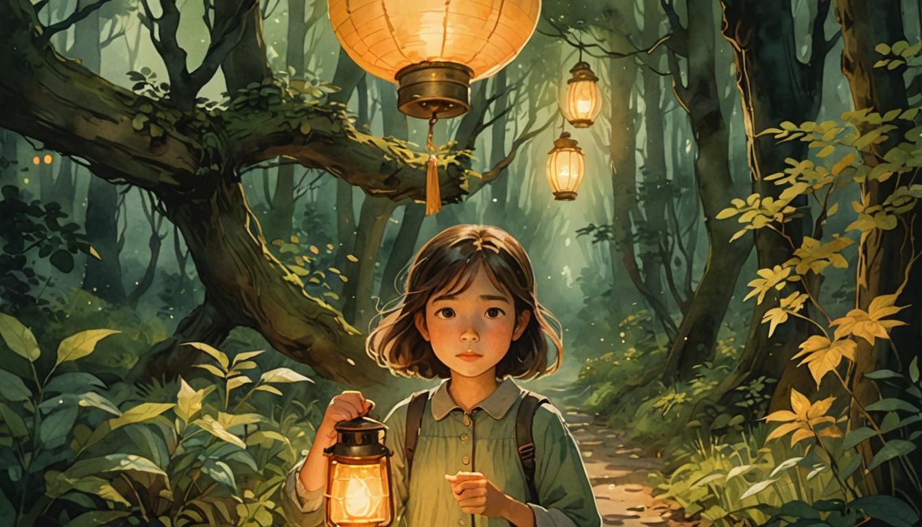 Girl in Misty Forest, Watercolor Animation Style