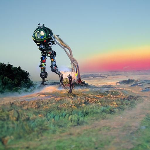 Psychedelic Robot in Cosmic Landscape, Digital Illustration
