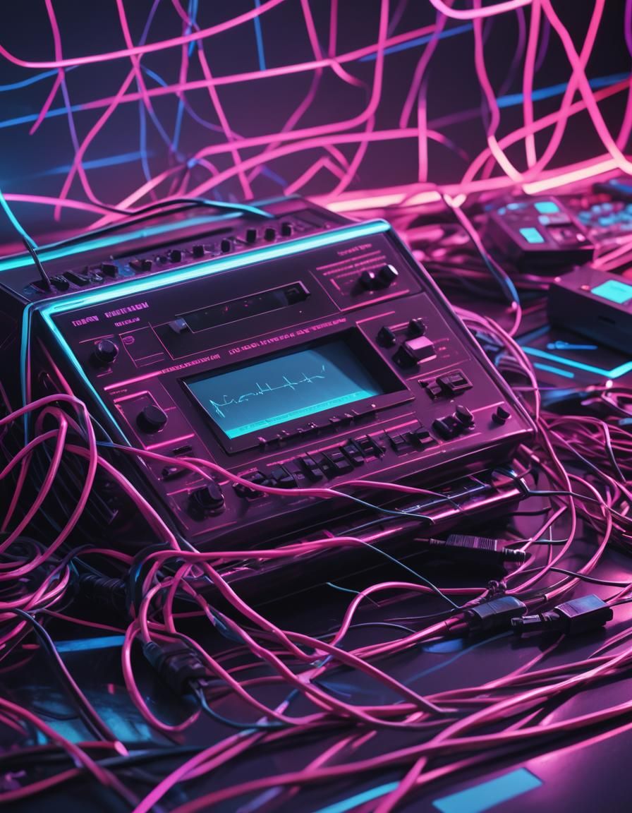 Synthwave BandLab Device with Retro Neon Lights