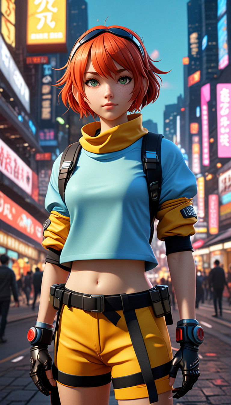 Vibrant Anime Heroine in Golden Hour