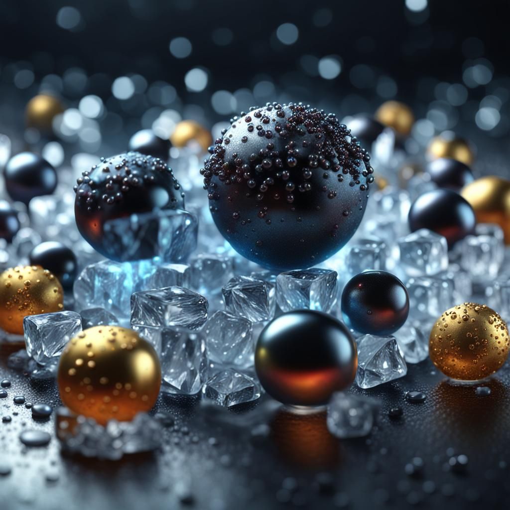 Black pearls pyriate shining dotted diamonds freezing ice cubes