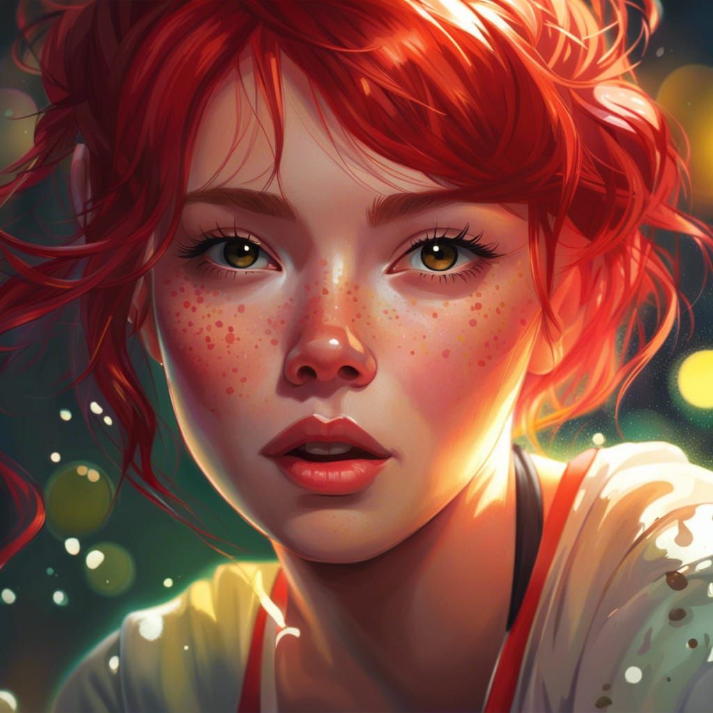 Woman with Red Hair and Glowing Eyes