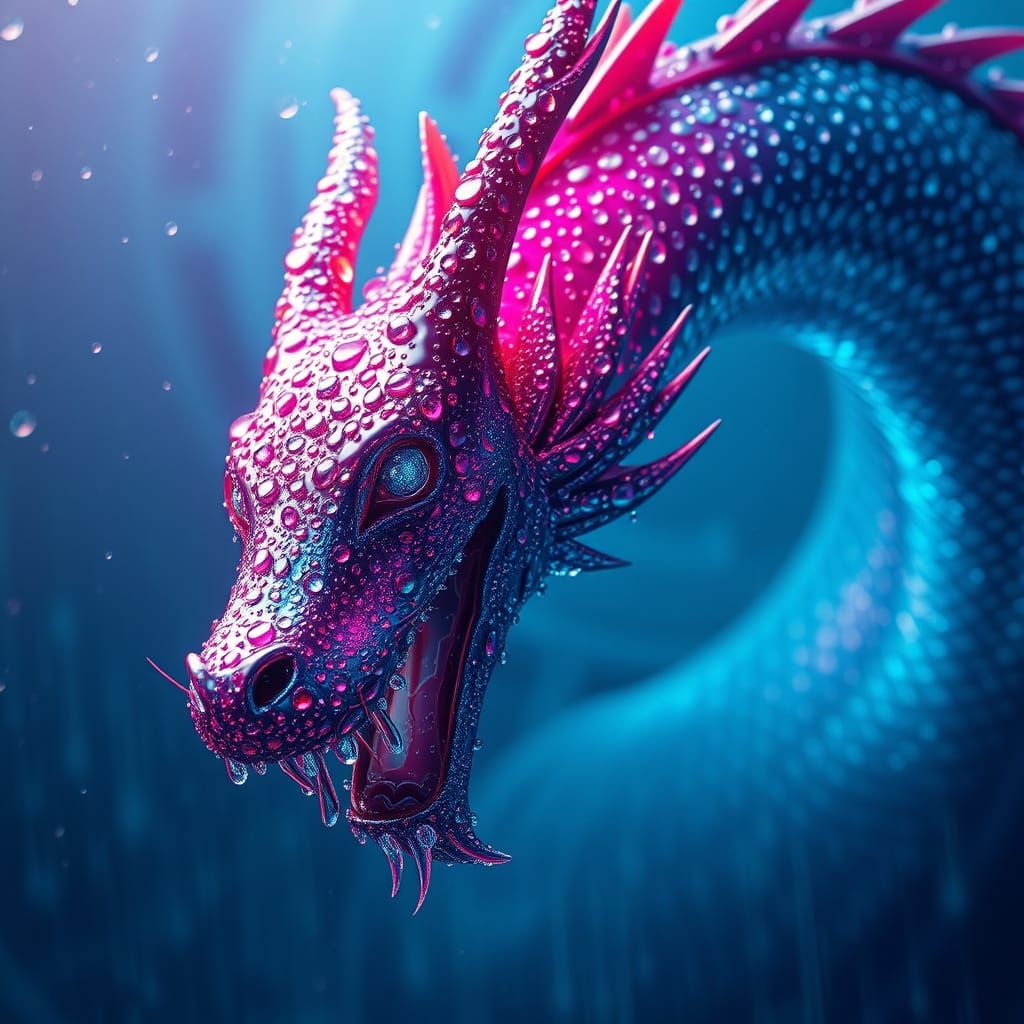 Raindrop Dragon in Hyper-Realistic Style