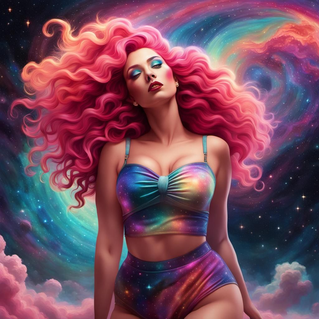 Cosmic Pin-Up Girl in a Galaxy Scene