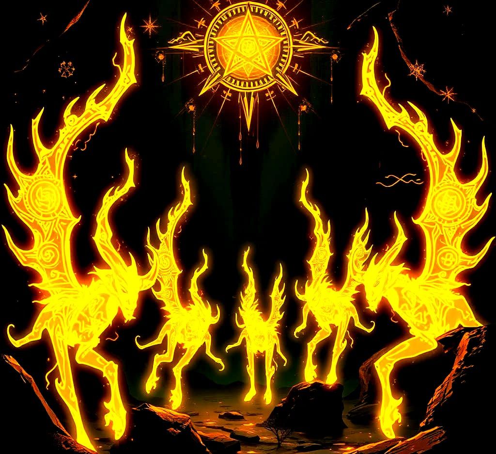 Glowing Yellow Runes with Magical Light Effect