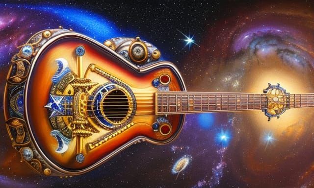 Diamond Guitar in Space, Steampunk Digital Art