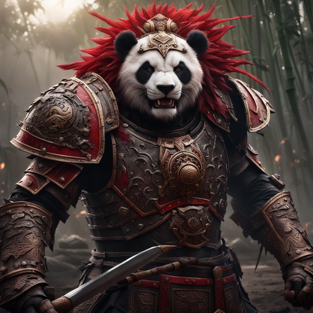 Hyperrealistic Lion Panda Warrior in Cybernetic Armor