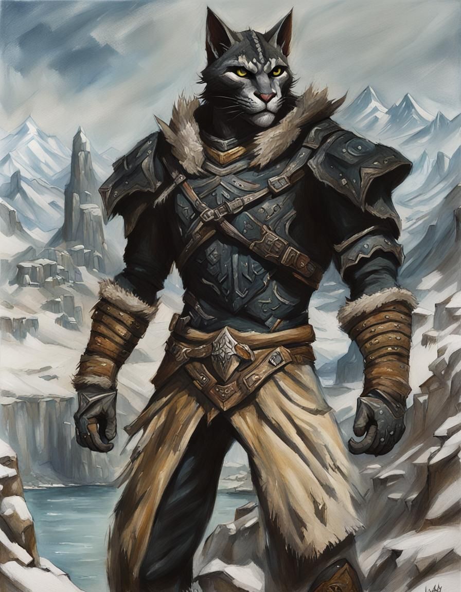 Skyrim Khajiit: Detailed Matte Painting with Gouache