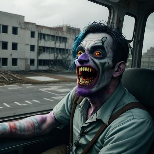 Laughing Zombie Jester Drives Ambulance