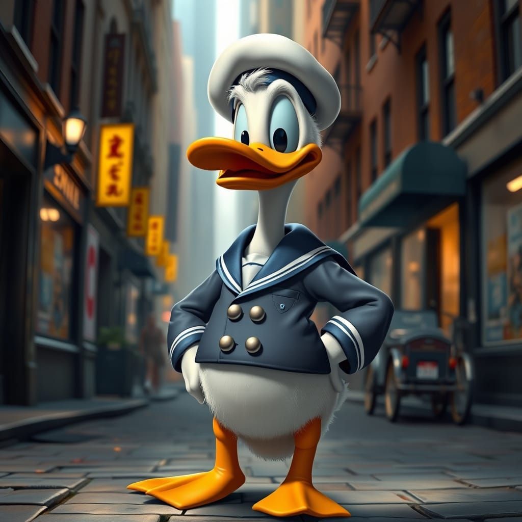 Donald Duck in Photorealistic Cityscape