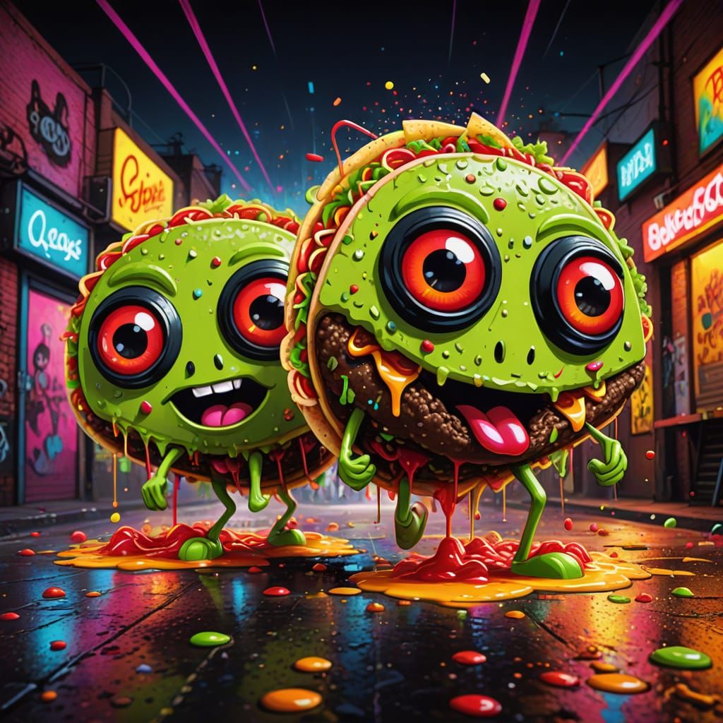 Dancing Tacos in Vibrant Pop-Art Style