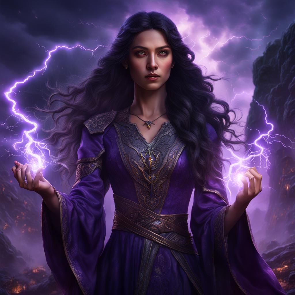 Sorceress with Lightning in Fantasy Art Style
