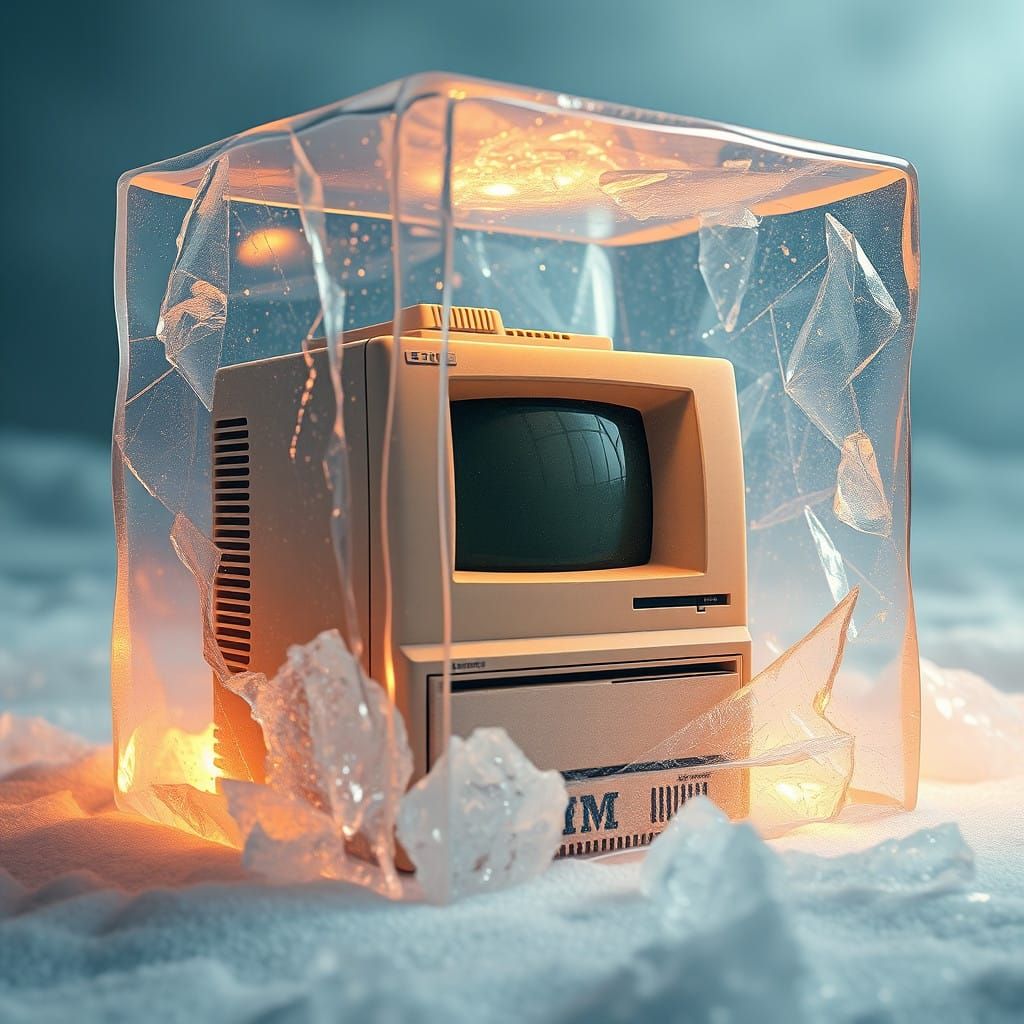 Beige IBM PC Frozen in Crystal Ice