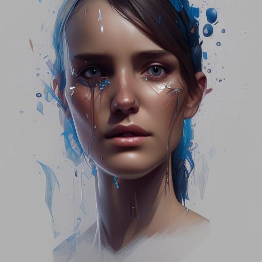 Detailed Portrait of Crying Face, Splash Art Style