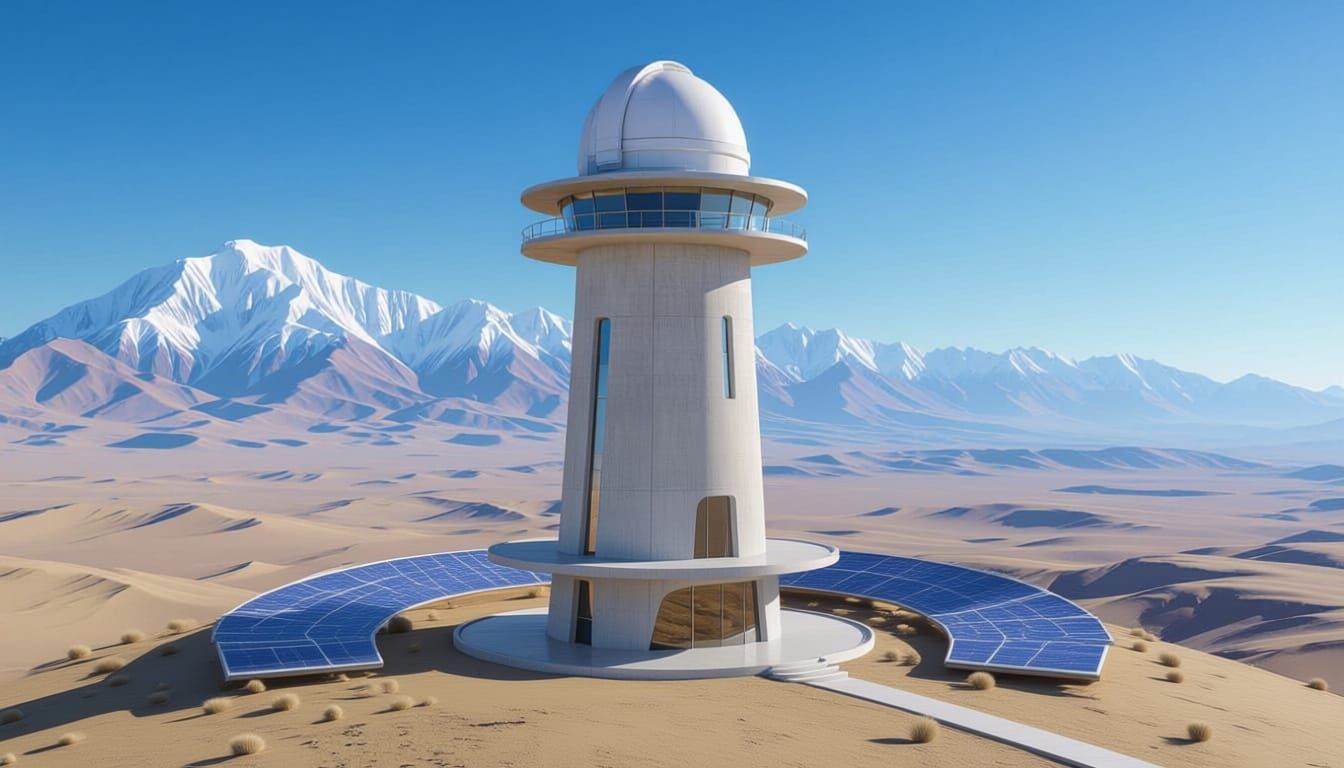 Futuristic Desert Lighthouse Tower in Golden Hour Light