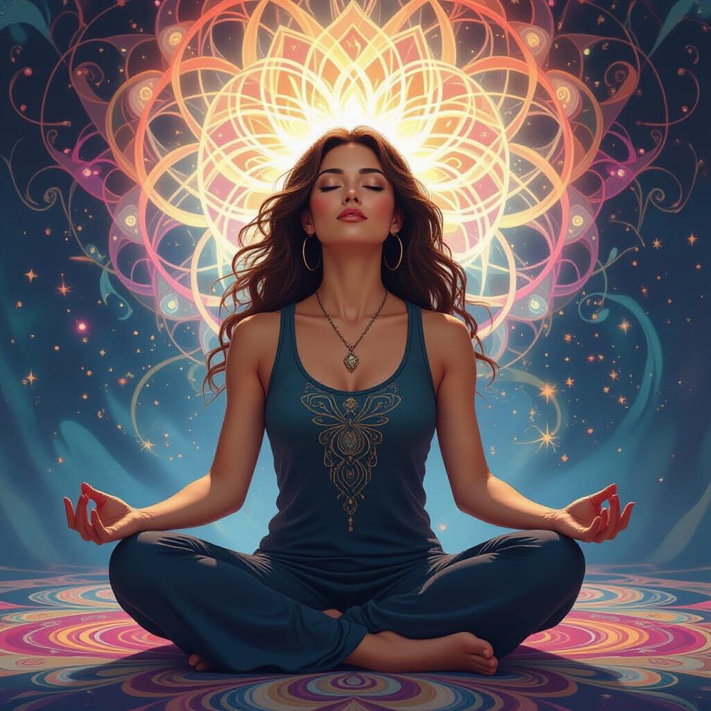 Meditating Woman with Aura in Visionary Style