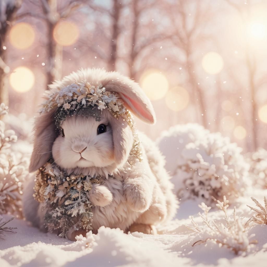 Pastel Anime Bunnies in Snowy Forest: 3D Render