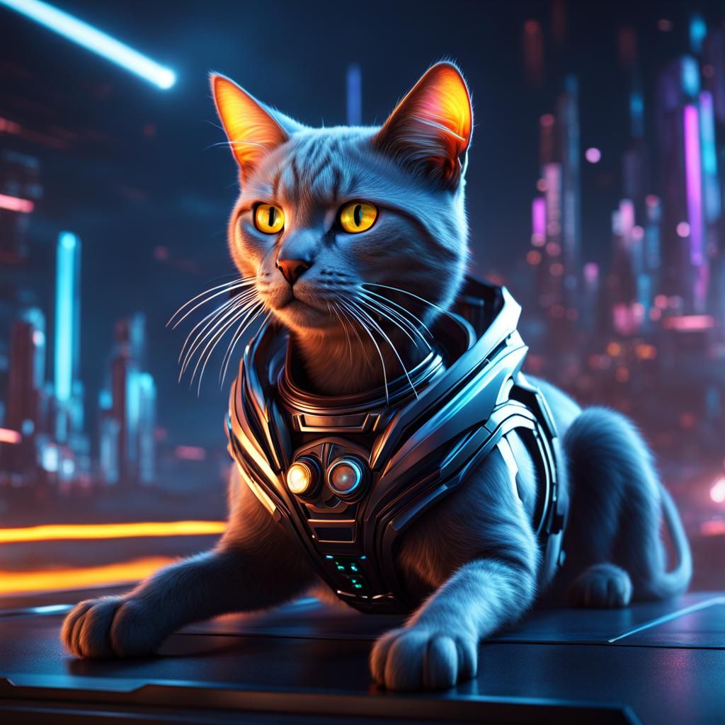 Futuristic Evolved Cat in Detailed Matte Painting