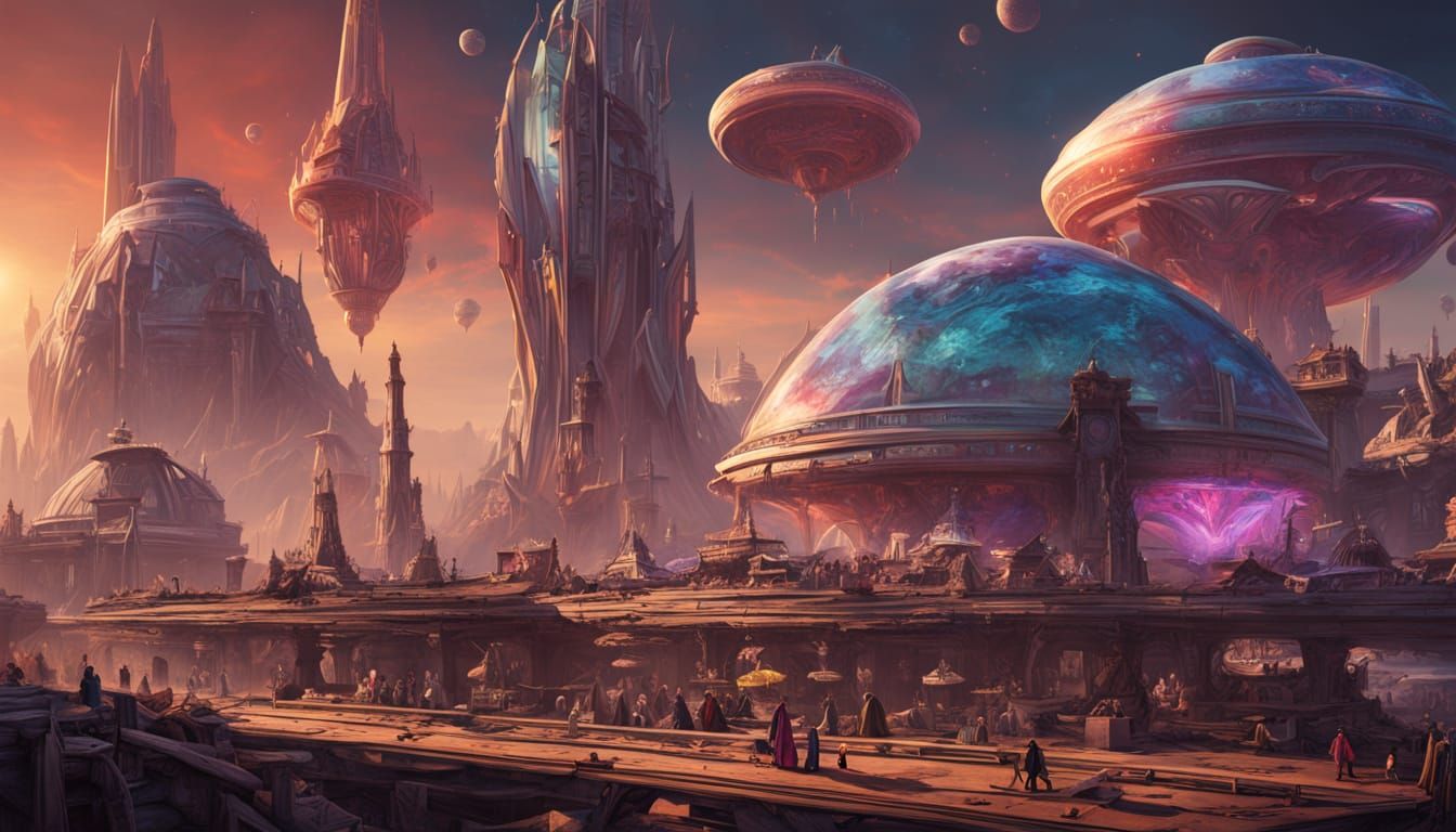 Exotic Alien Marketplace Under Twin Moons