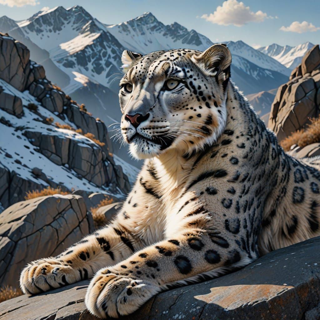 Snow Leopard Majestically Dominates Rocky Outcrop in Hyperre...