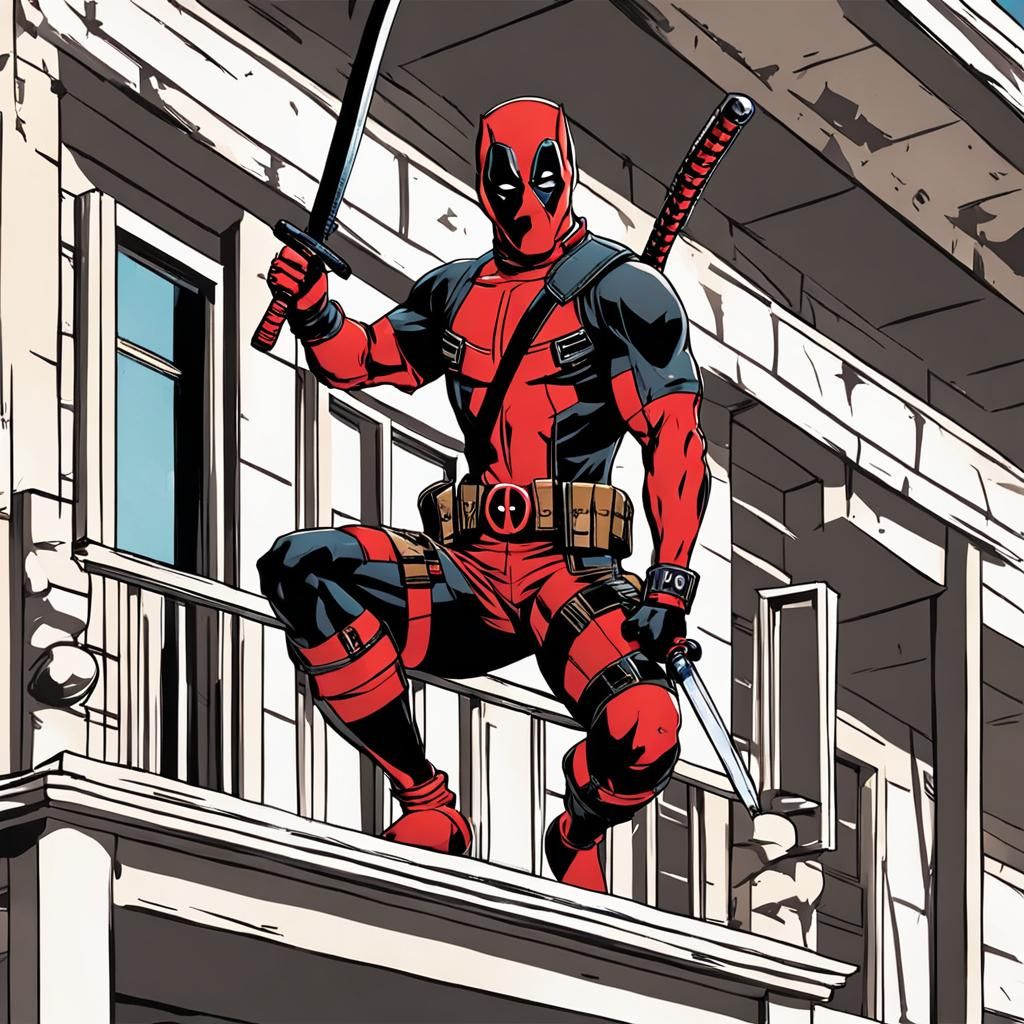 Deadpool Balcony Katana Action Scene