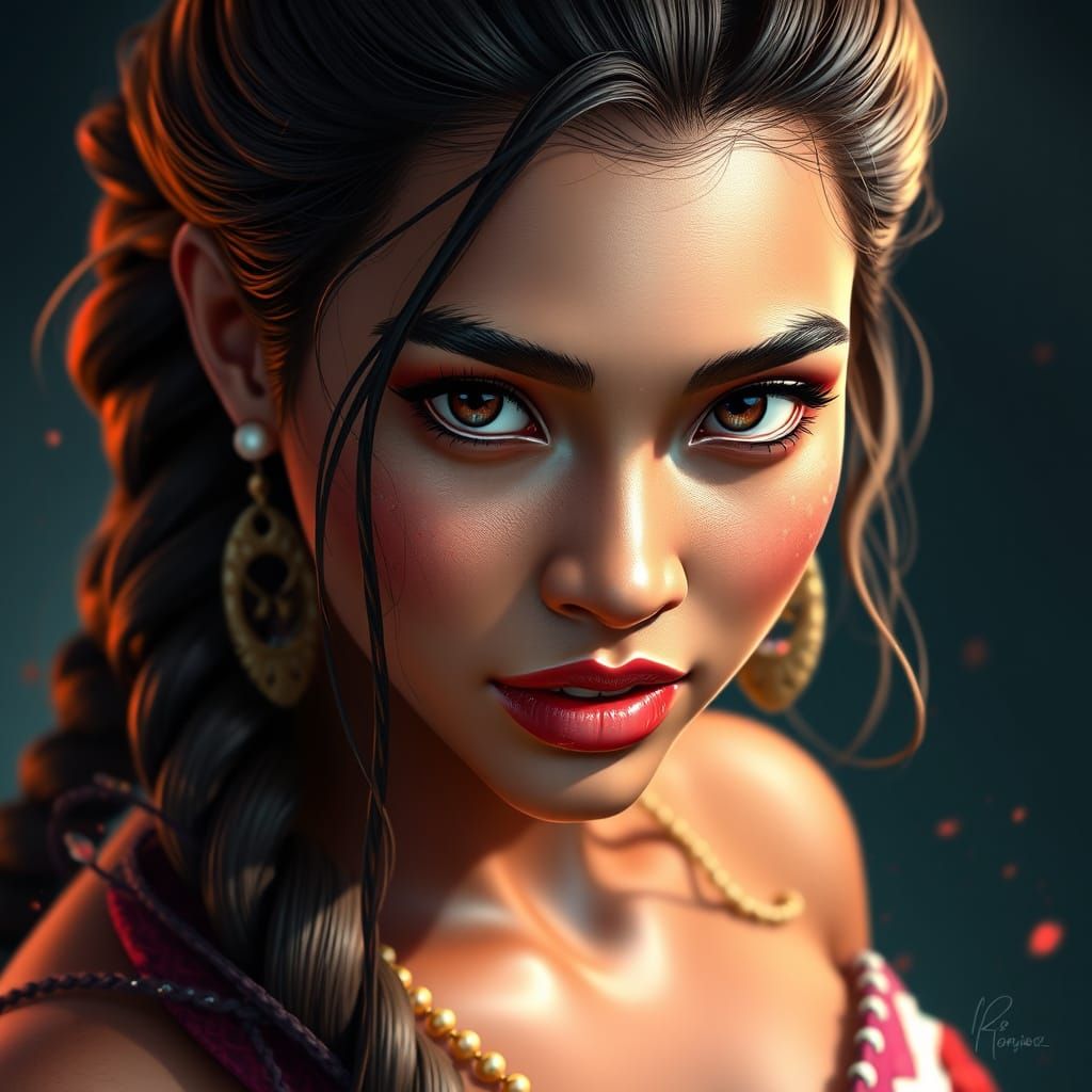 Moana Concept Art Portrait in Triadic Colors