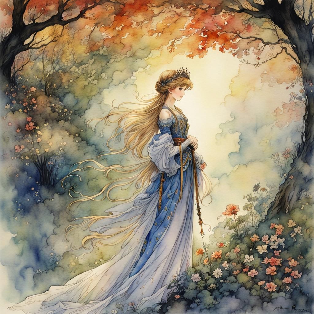Luminous Princess in Delicate Watercolor Style