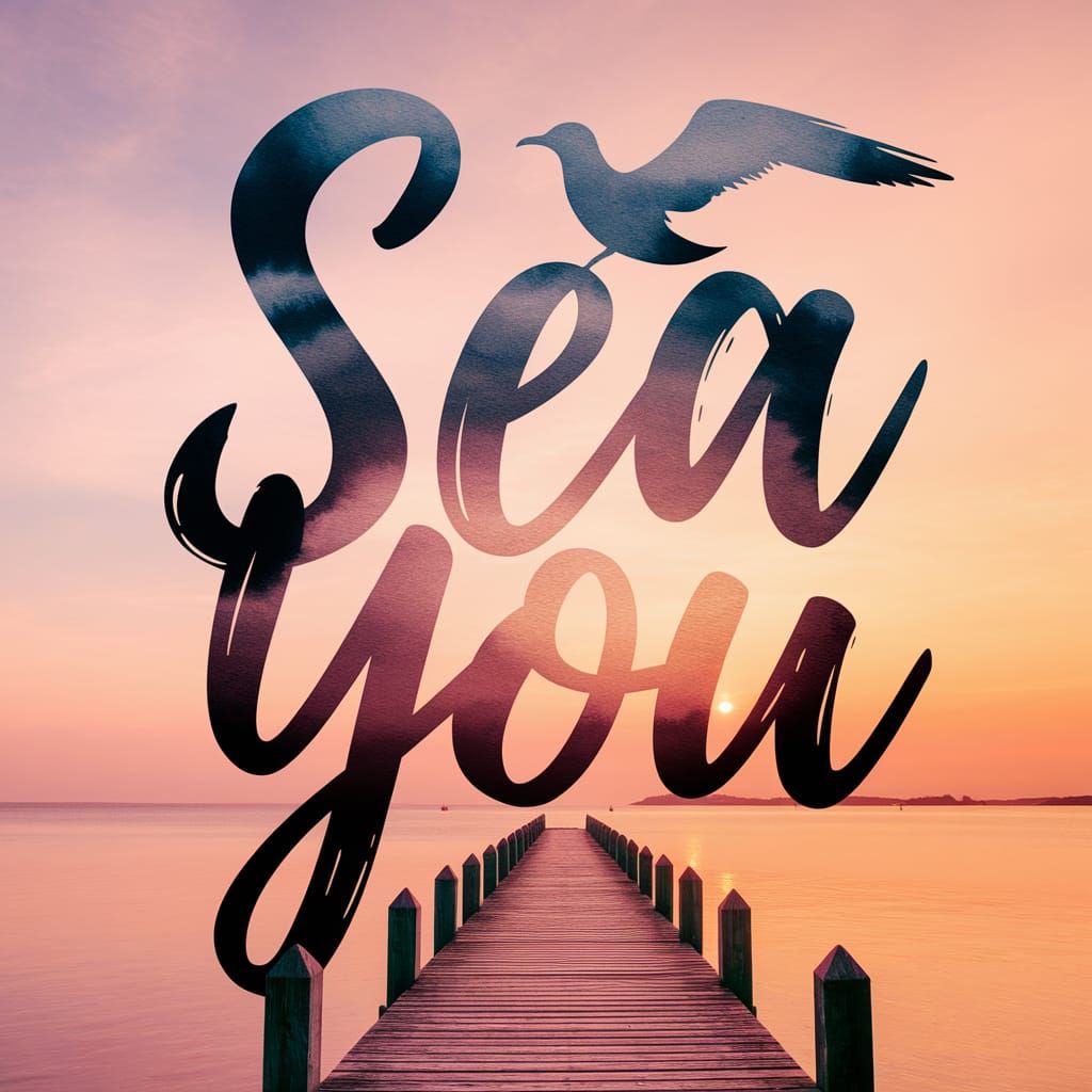 Seagull Silhouette in Watercolor 'Sea You'