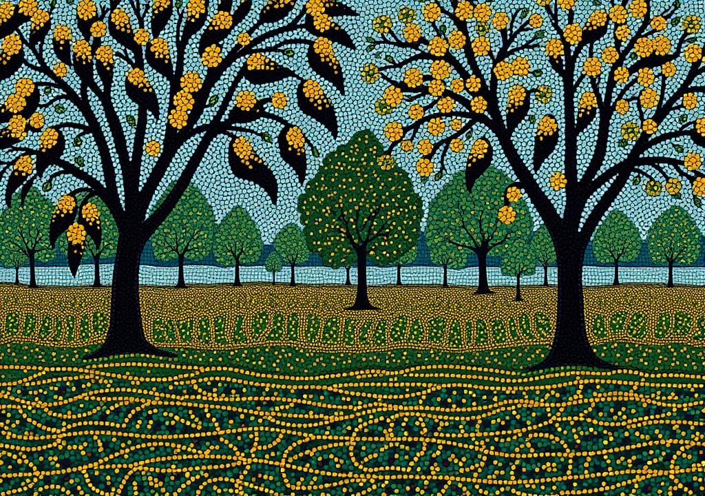 Sunday Afternoon in Aboriginal Dot Painting Style