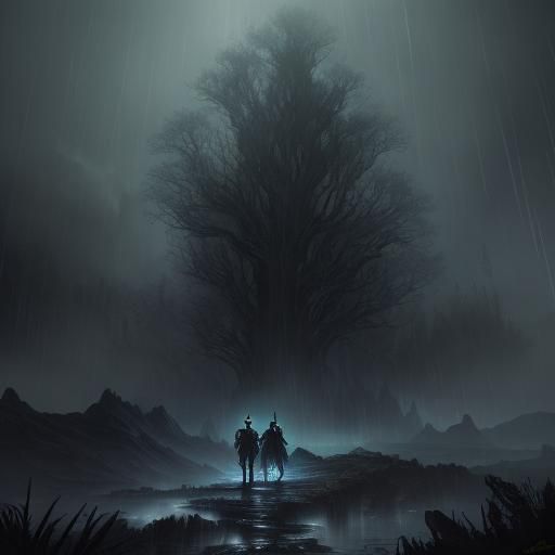 Primate Grave Digger in Dark Fantasy Rainstorm