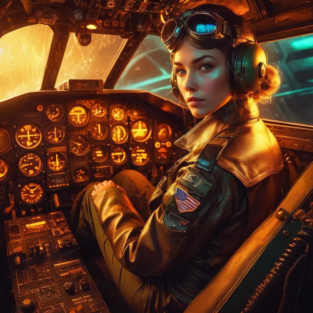 Sci-Fi Pilot in Cockpit with Neon Accents