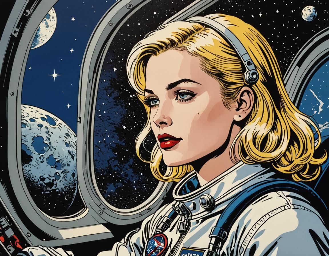 Astronaut Moon Gaze in Lichtenstein Style