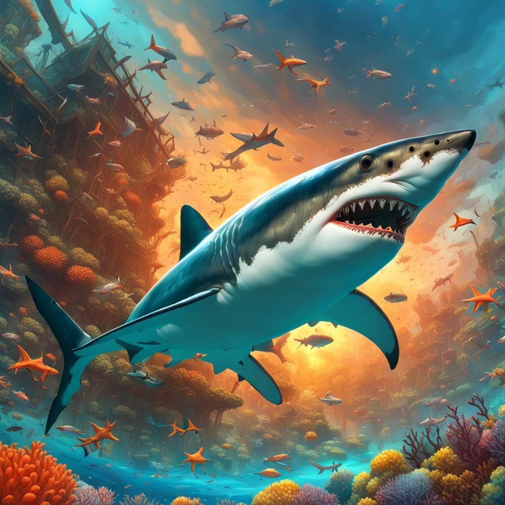 Great White Shark Hunt Near Sunken Airplane