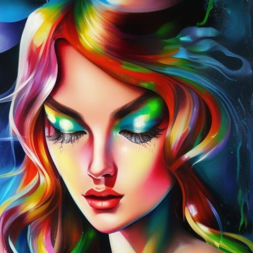 Rainbow Paint Splatter Portrait in Speedpaint Style