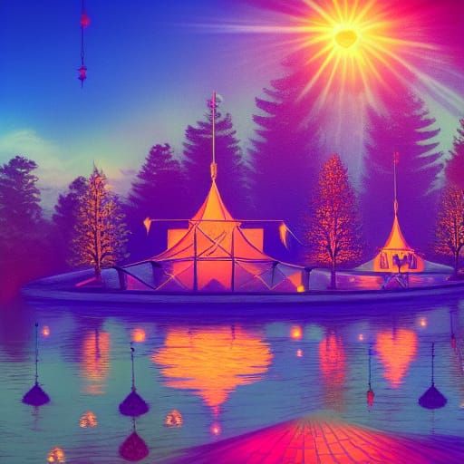 Glowing Crystal Circus Sunset Reflection