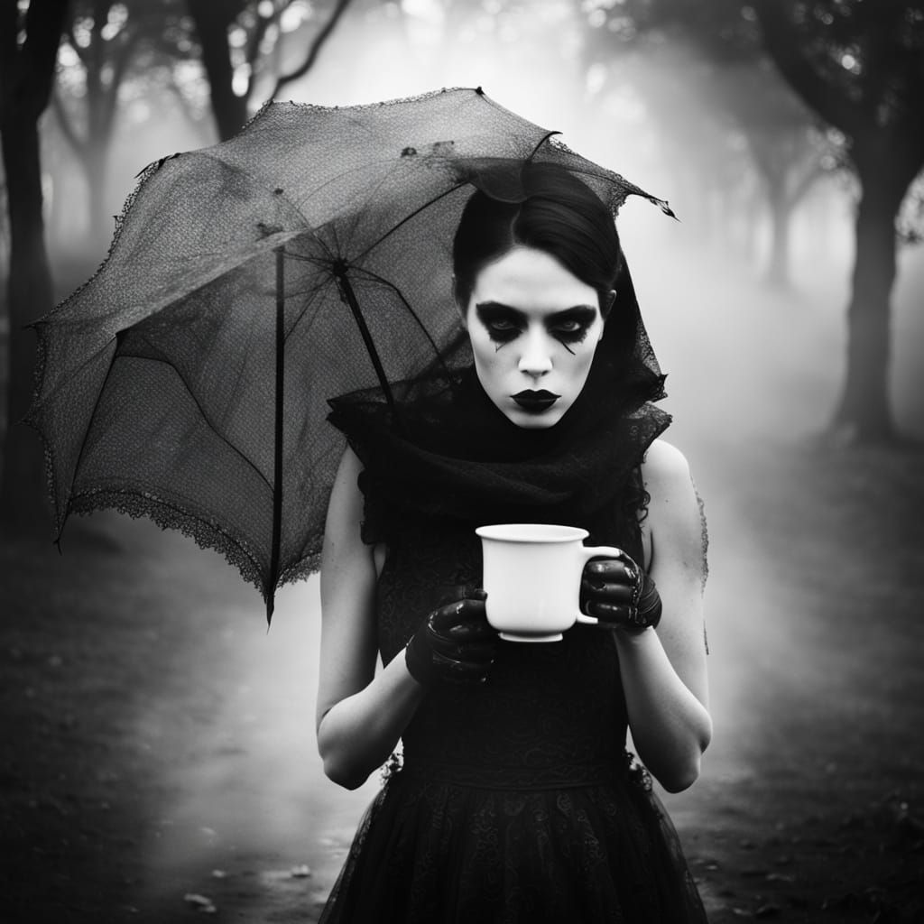 Goth Model in Foggy Monochrome Photography