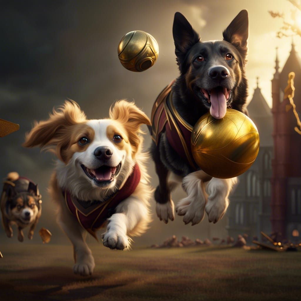Dogs Play Quidditch in Fantasy Art