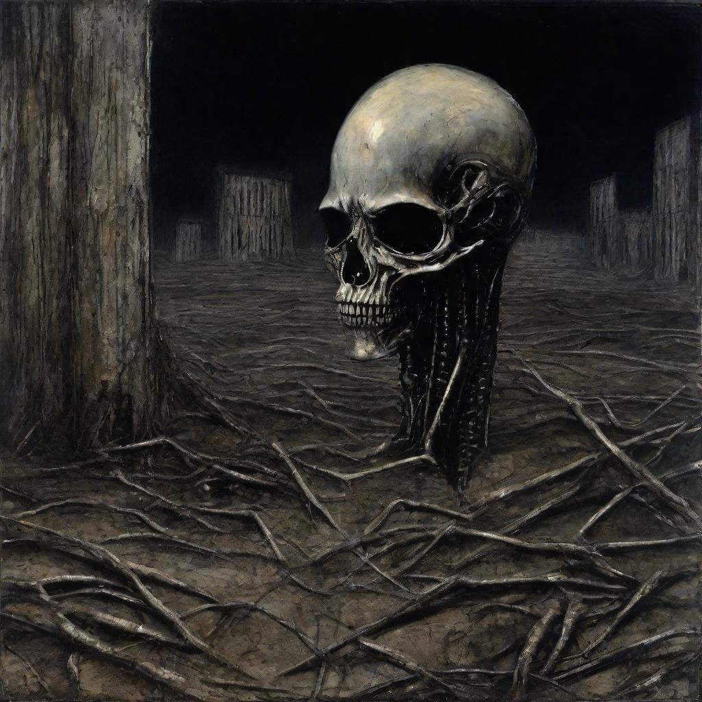 Melancholic Xenomorph Cries in Anselm Kiefer Style