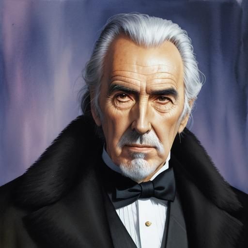 Sir Christopher Lee as a Dynamic Watercolor Portrait